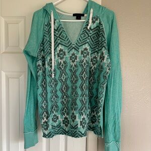 Tribal Print Teal Hoodie